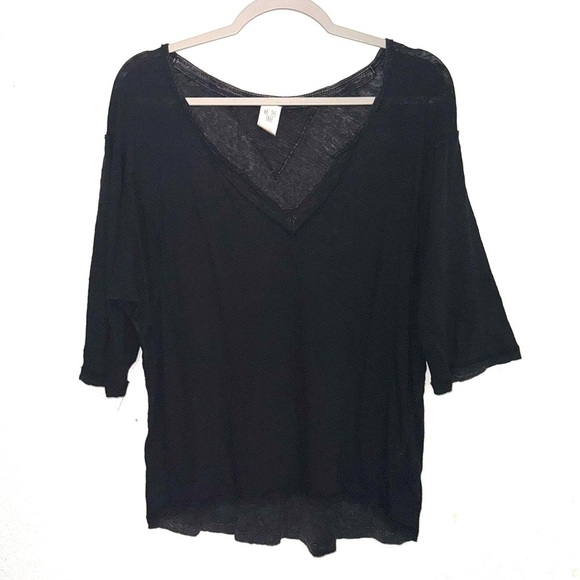 Free People We the Free Head In The Clouds Linen Blend Tee Black Size Small - Picture 5 of 12